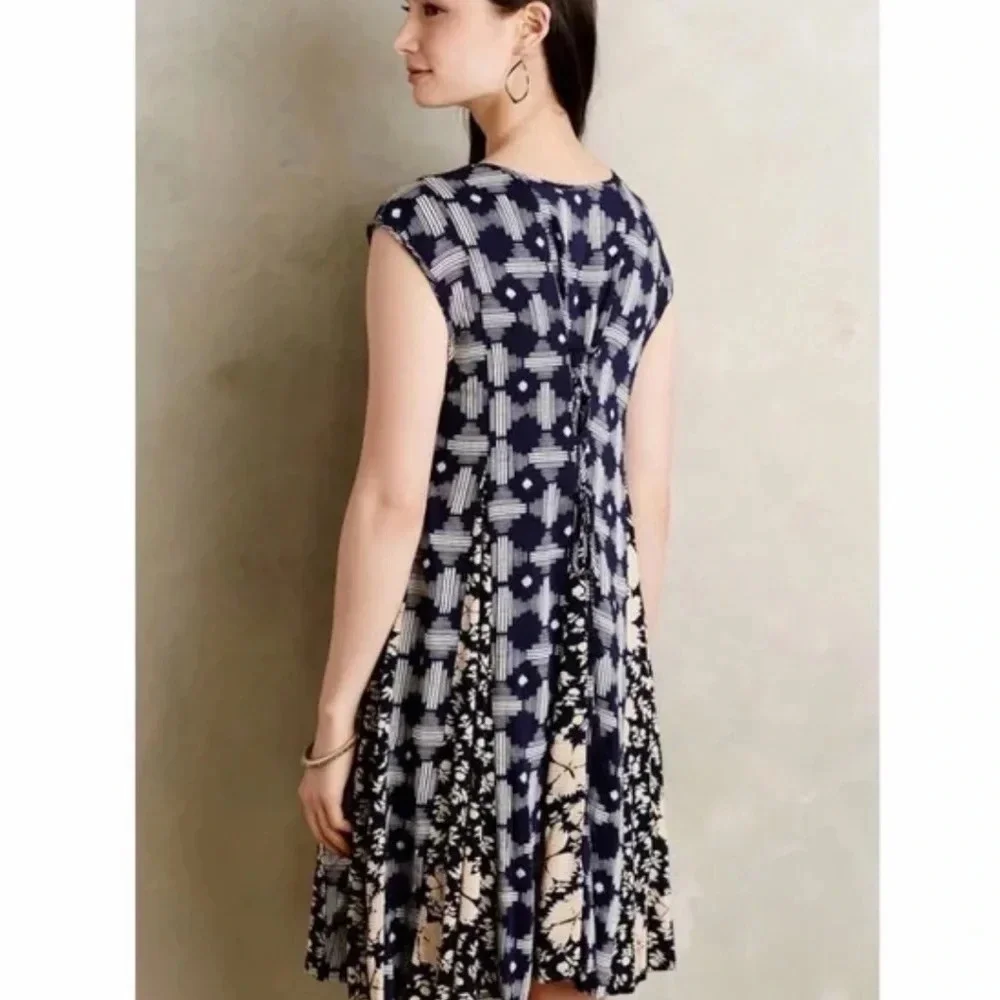Anthropologie Dress Women’s Sz Small Maeve Indiga Patchwork Boho Corset Tassel - Picture 3 of 12